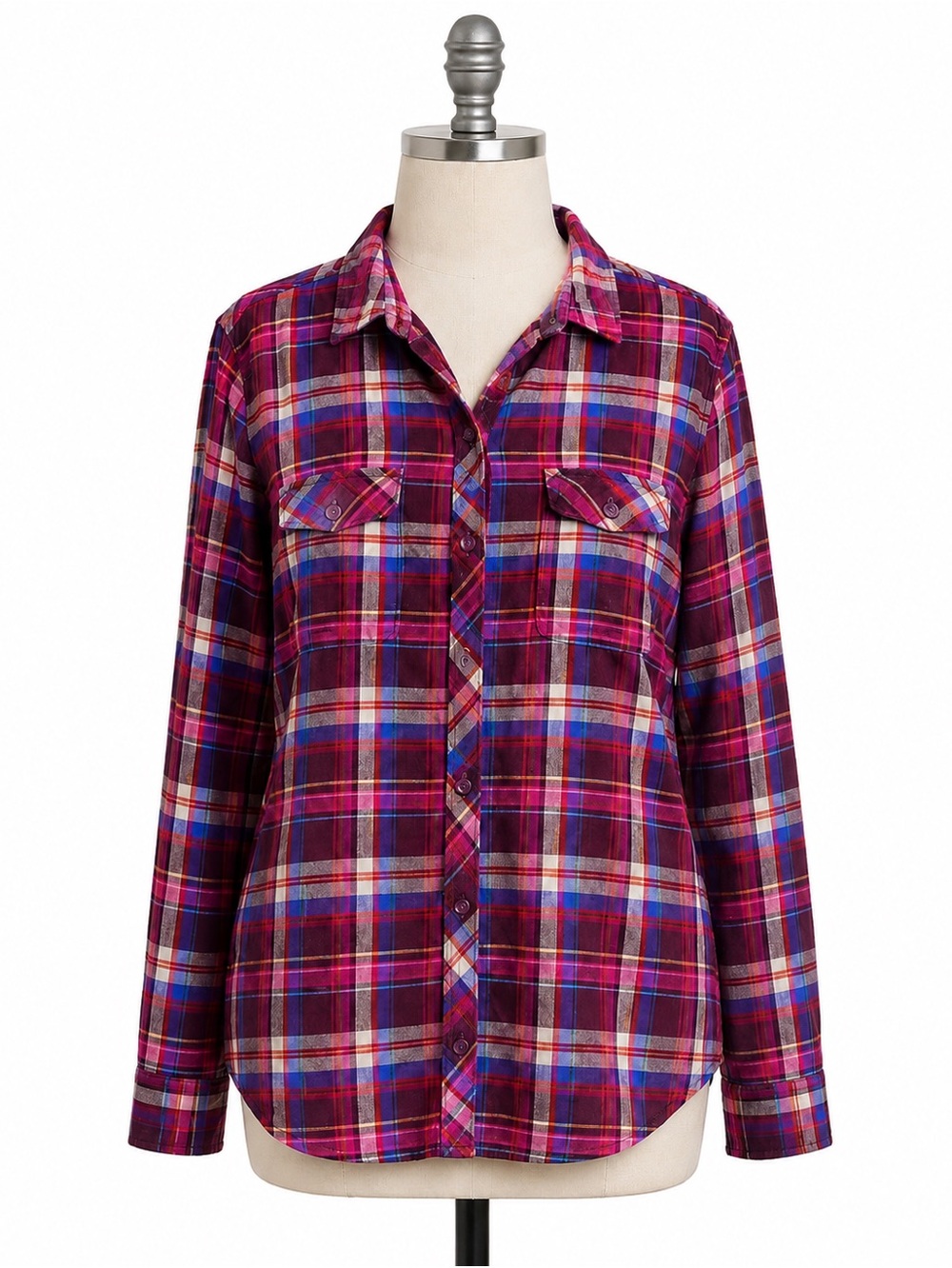 Eddie Bauer Women’s 2X Jewel-Tone Plaid Button Shirt 100% Cotton-Cabincore Boho